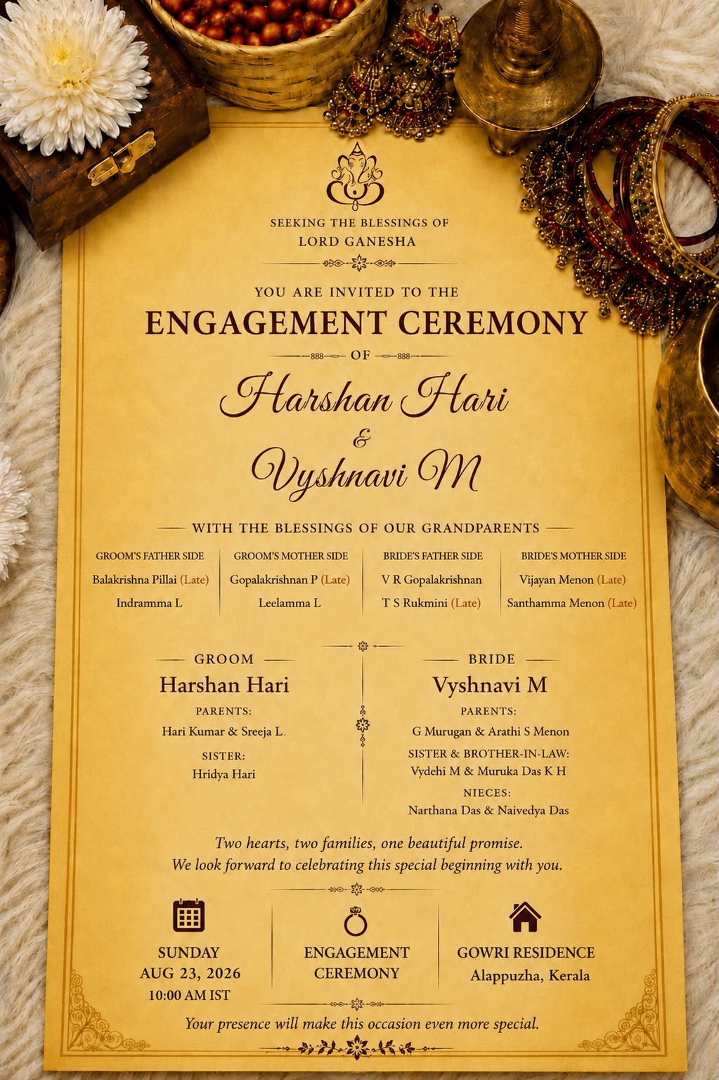 Engagement Invitation Card 1 - Harshan & Vyshnavi